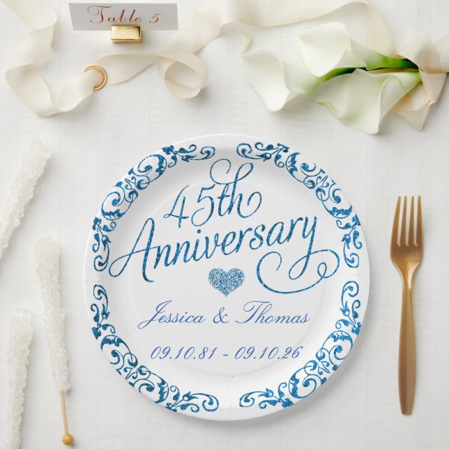 45th Sapphire Wedding Anniversary Paper Plates (Wedding)