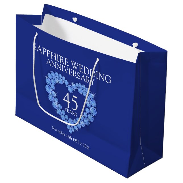 45th sapphire wedding anniversary photo gift bag (Front Angled)