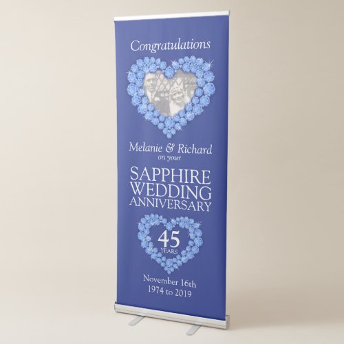 45th Sapphire wedding anniversary photo heart Retractable Banner