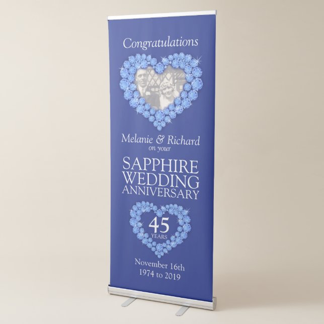 45th Sapphire wedding anniversary photo heart Retractable Banner (3/4)