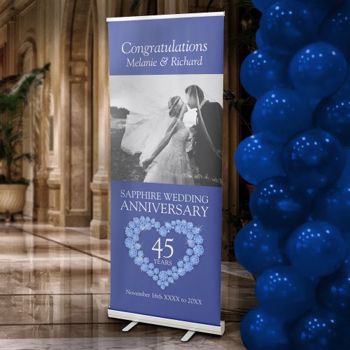 45th sapphire wedding anniversary photo heart retractable banner