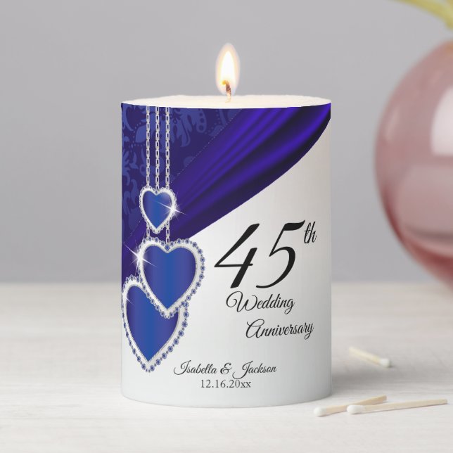 45th Sapphire Wedding Anniversary Pillar Candle (In Situ)