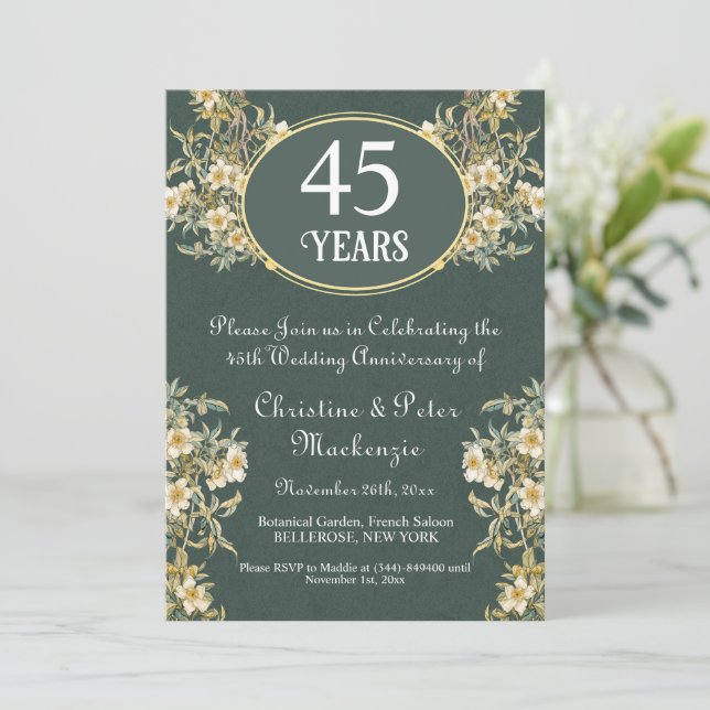 45th Sapphire Wedding Anniversary Rich Floral Invitation (Standing Front)