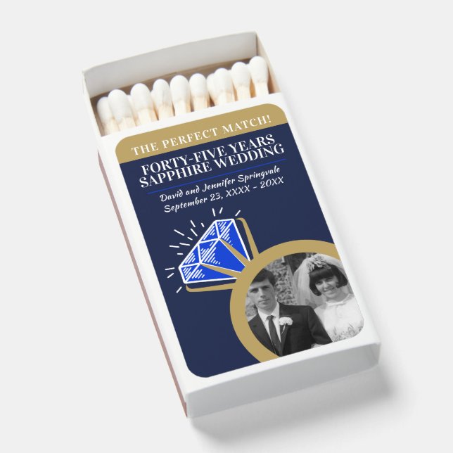 45th sapphire wedding anniversary ring photo matchboxes (Front Open)