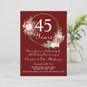 45th Sapphire Wedding Anniversary Roses Gold Frame Invitation
