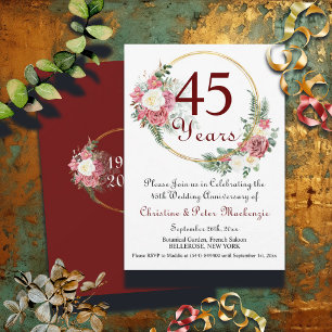 45th Sapphire Wedding Anniversary Roses Gold Frame Invitation