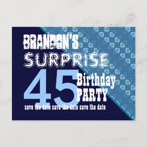 45th Surprise Birthday Save the Date Diagonal VB14 Announcement Postcard