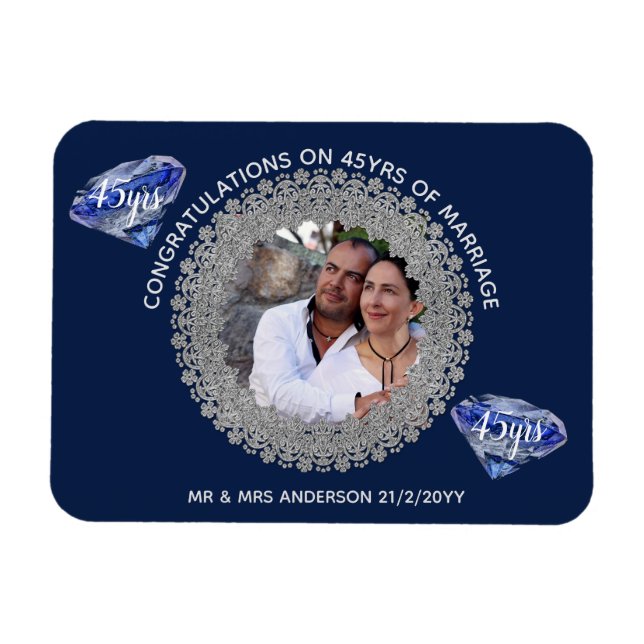45th Wedding Anniversary - ADD PHOTO Sapphire Blue Magnet (Horizontal)