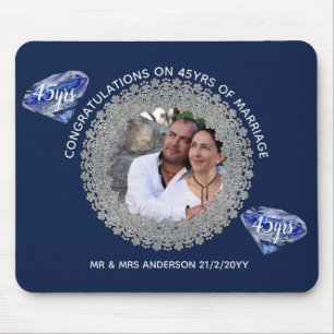 45th Wedding Anniversary - ADD PHOTO Sapphire Blue Mouse Pad