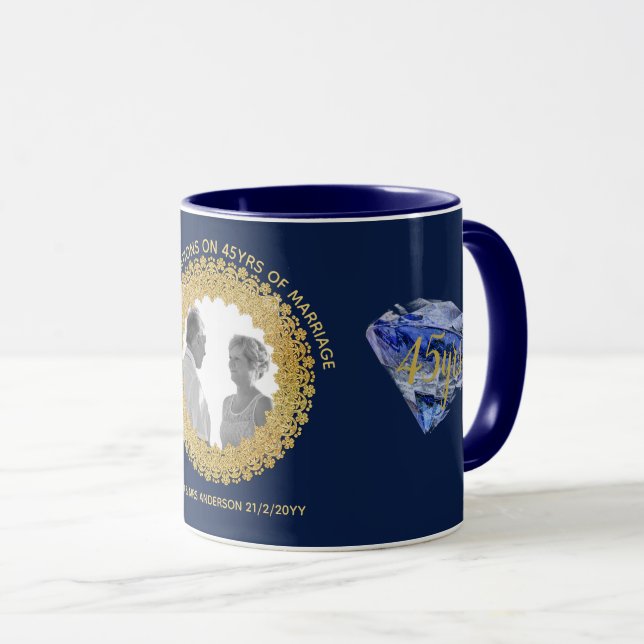 45th Wedding Anniversary - ADD PHOTO Sapphire Blue Mug (Front Right)