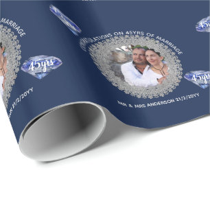 45th Wedding Anniversary - ADD PHOTO Sapphire Blue Wrapping Paper