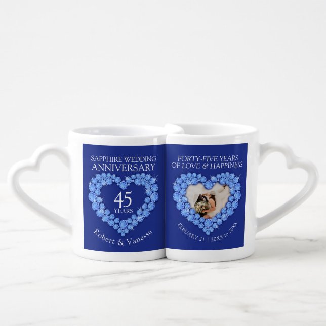 45th wedding anniversary blue sapphire gems photo coffee mug set (Front Nesting)