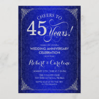 45th Wedding Anniversary - Blue Silver Damask