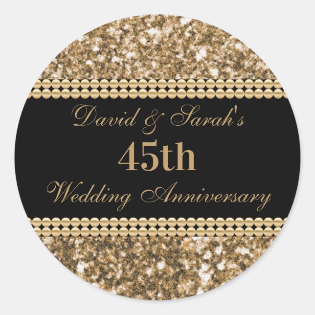 45th Wedding Anniversary Celebration Gold Glitter  Classic Round Sticker (Front)