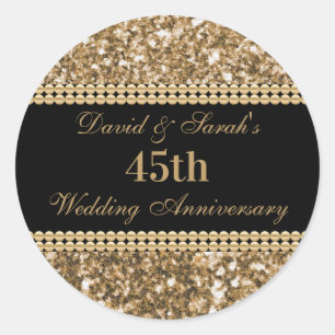 45th Wedding Anniversary Celebration Gold Glitter Classic Round Sticker