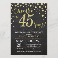 45th Wedding Anniversary Chalkboard Black and Gold