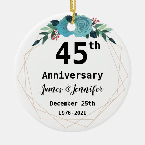45th Wedding Anniversary Custom Names and Year Ceramic Ornament