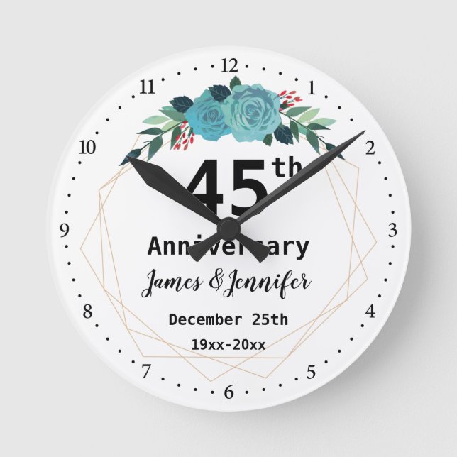 45th Wedding Anniversary Custom Names and Year Round Clock (Front)