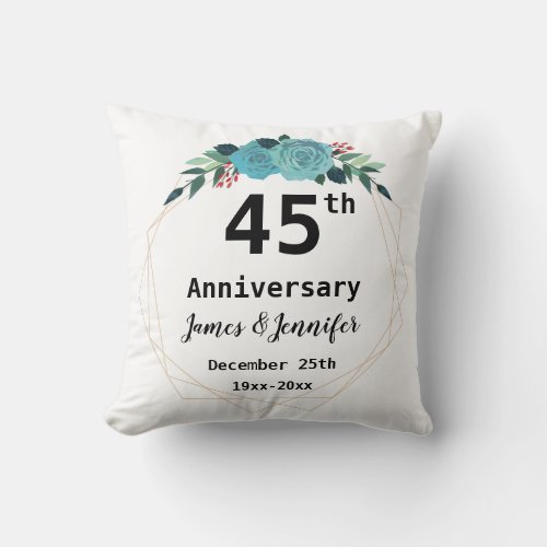 45th Wedding Anniversary Custom Names and Year Throw Pillow