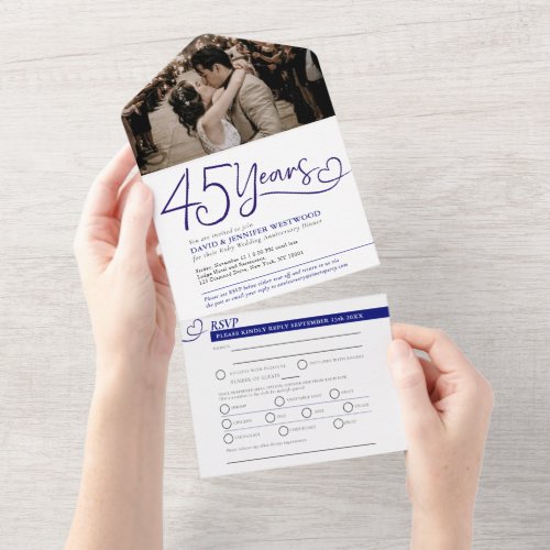 45th wedding anniversary dinner blue RSVP photo All In One Invitation