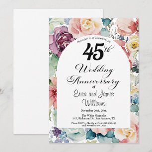 45th Wedding Anniversary Elegant Script Floral Invitation