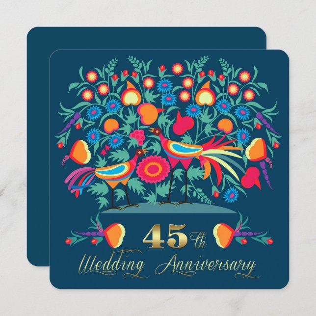 45th Wedding Anniversary Folk Art Invitation (Front/Back)