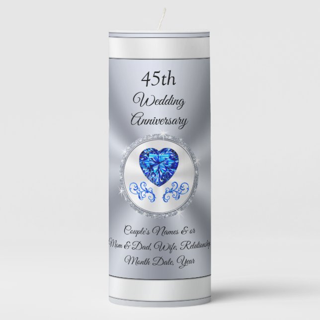 45th Wedding Anniversary Gift for Parents, Wife,  Pillar Candle (Front)