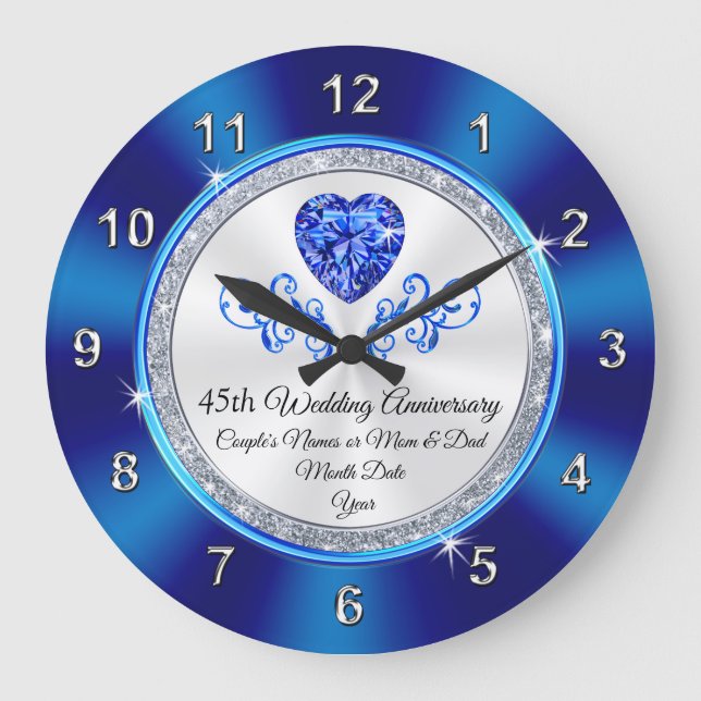 45th Wedding Anniversary Gift Ideas for Parents Large Clock (Front)