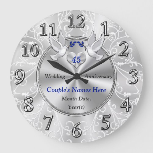 45th Wedding Anniversary Gifts Love Birds  Large Clock