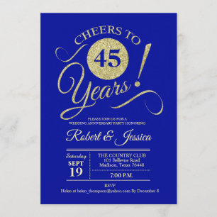 45th Wedding Anniversary Gold Blue Sapphire Invitation