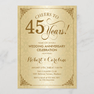 45th Wedding Anniversary - Gold Damask Invitation