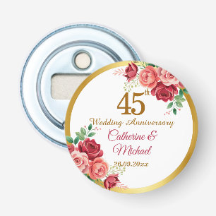 45th Wedding Anniversary Gold Frame Floral Bottle Opener
