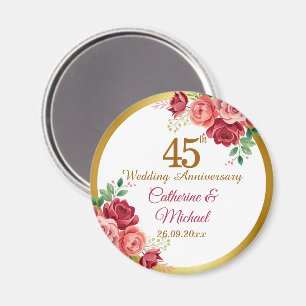 45th Wedding Anniversary Gold Frame Floral Magnet