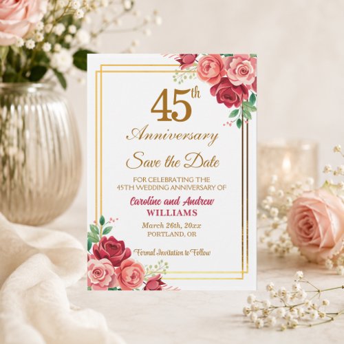 45th Wedding Anniversary Gold Frame Floral  Save The Date