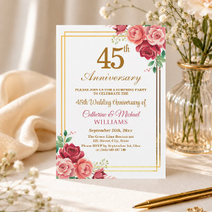 45th Wedding Anniversary Gold Frame Surprise Party Invitation