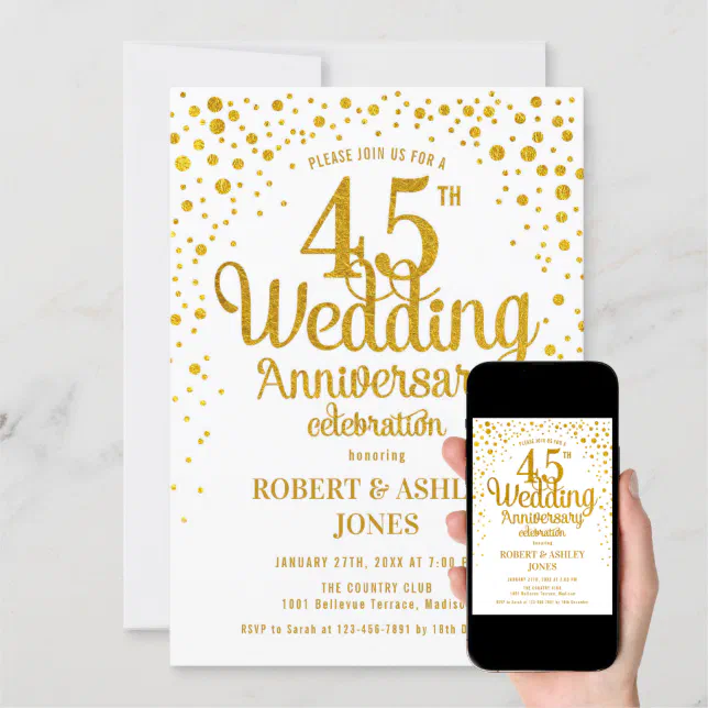 45th Wedding Anniversary Gold And White Invitation Zazzle