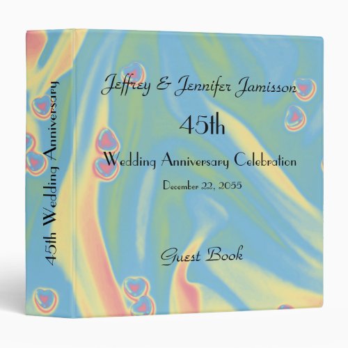 45th Wedding Anniversary Guest Book Pastel Hearts 3 Ring Binder