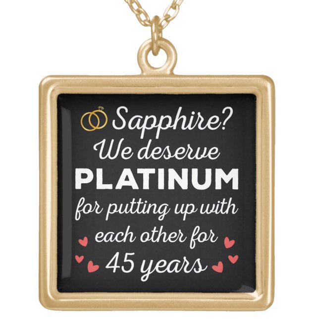 45th Wedding Anniversary I - Sapphire Funny Couple Gold Plated Necklace (Front)