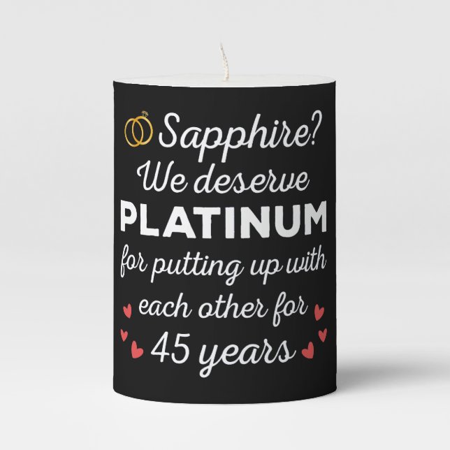 45th Wedding Anniversary I - Sapphire Funny Couple Pillar Candle (Front)