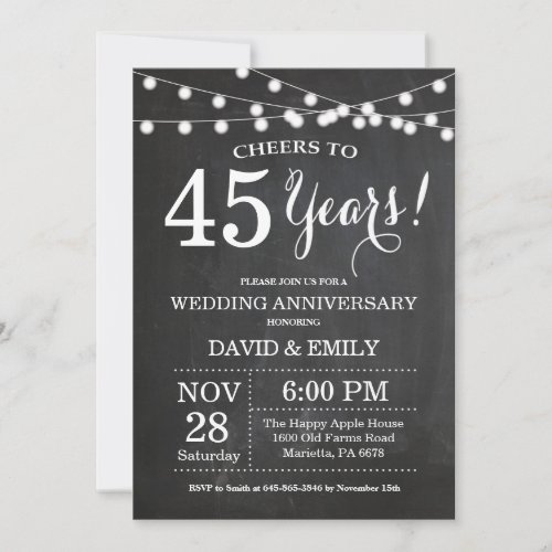 45th Wedding Anniversary Invitation Chalkboard