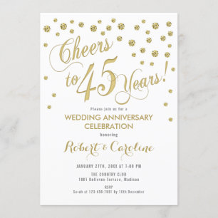 45th Wedding Anniversary Invitation - Gold & White