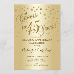 45th Wedding Anniversary Invitation in Gold
