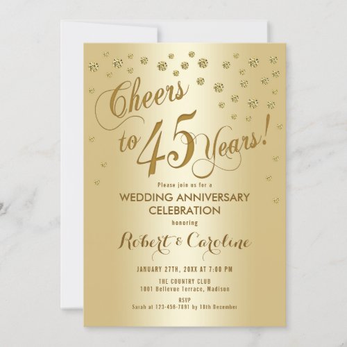 45th Wedding Anniversary Invitation in Gold