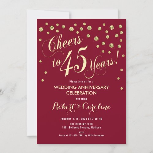 45th Wedding Anniversary Invitation _ Red  Gold