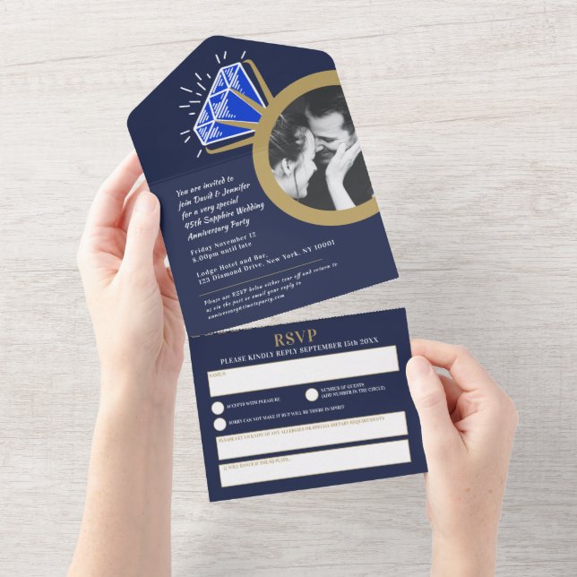 45th wedding anniversary party blue sapphire ring all in one invitation (Tearaway)