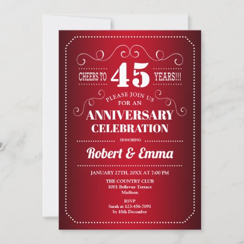 45th Wedding Anniversary Party _ Ruby Red Invitation