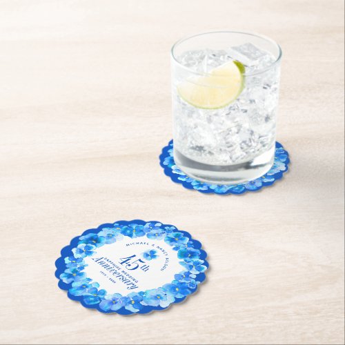 45th wedding anniversary party sapphire blue pansy paper coaster