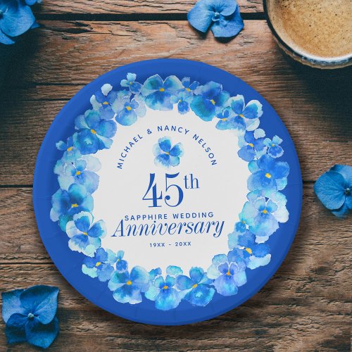 45th wedding anniversary party sapphire blue pansy paper plates