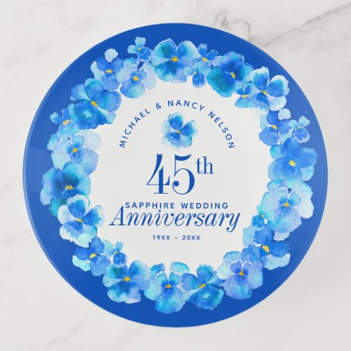 45th wedding anniversary party sapphire blue pansy trinket tray
