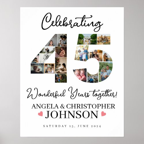 45th Wedding Anniversary Photo Collage party Sign